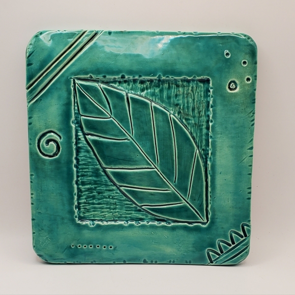Vintage Soul By Lisa Glaze Teal Art Pottery Trivet Tile Signed Char Murray 8×8" - Picture 11 of 11
